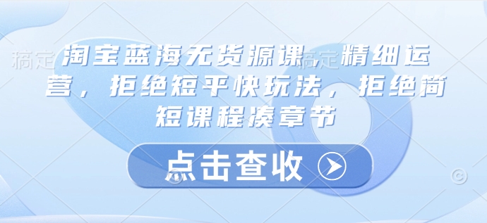 淘宝蓝海无货源课，精细运营，拒绝短平快玩法，拒绝简短课程凑章节-唯聚网络