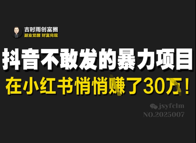 抖音不敢发的暴利项目，在小红书悄悄挣了30W-唯聚网络