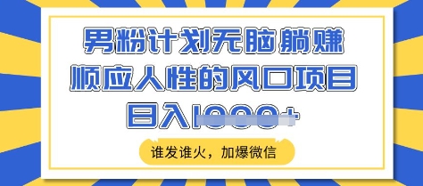 男粉计划无脑躺Z，顺应人性的风口项目，谁发谁火，加爆微信，日入多张【揭秘】-唯聚网络